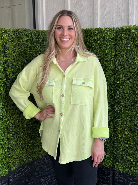 Shelby Lime Waffle Button Up Top