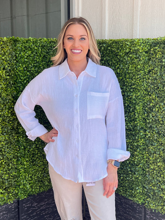 Bay Breeze Button Up Gauze Long Sleeve