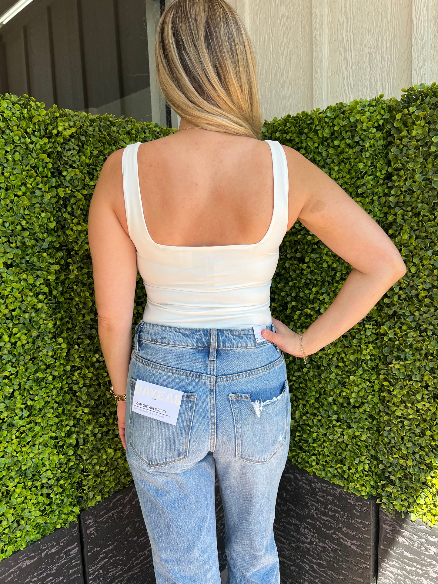 White Square Neck Bodysuit