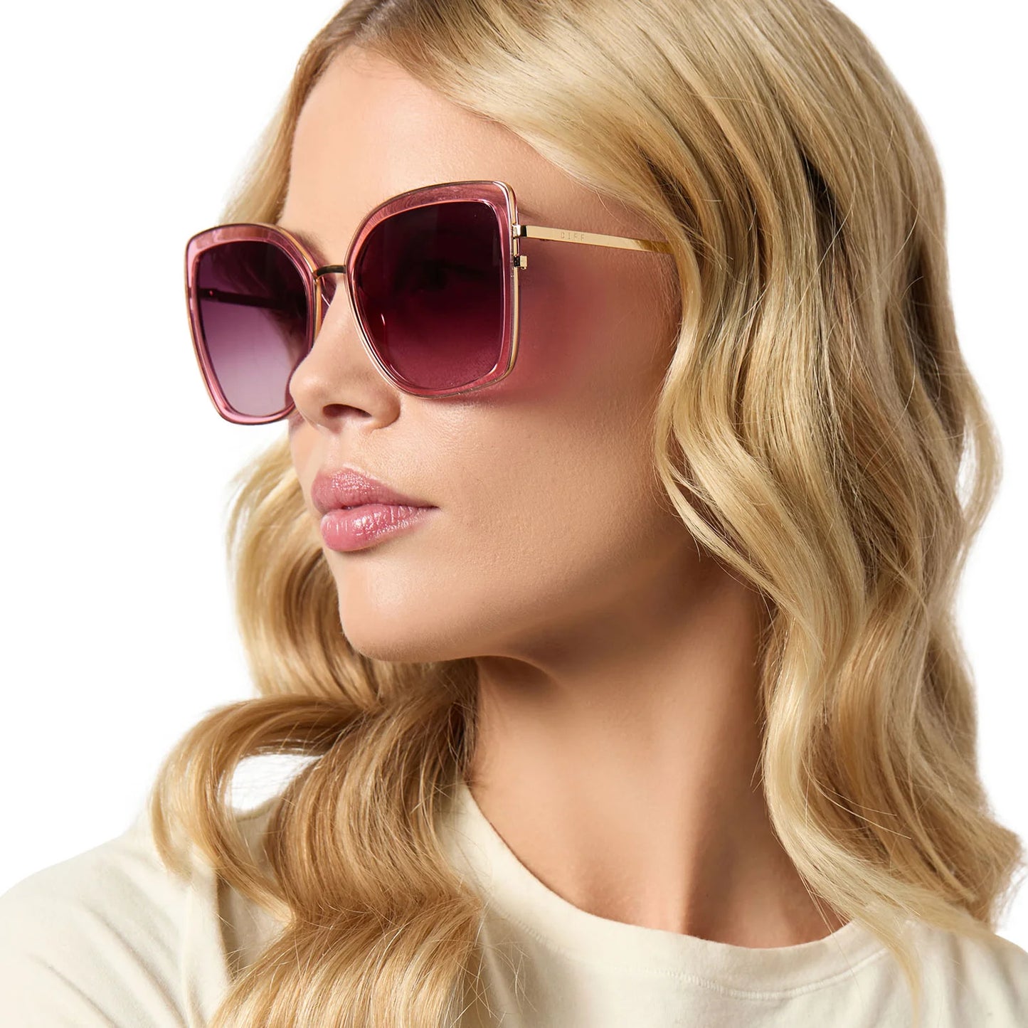 Clarisse Candy Pink Crystal + Wine Gradient Sunglasses