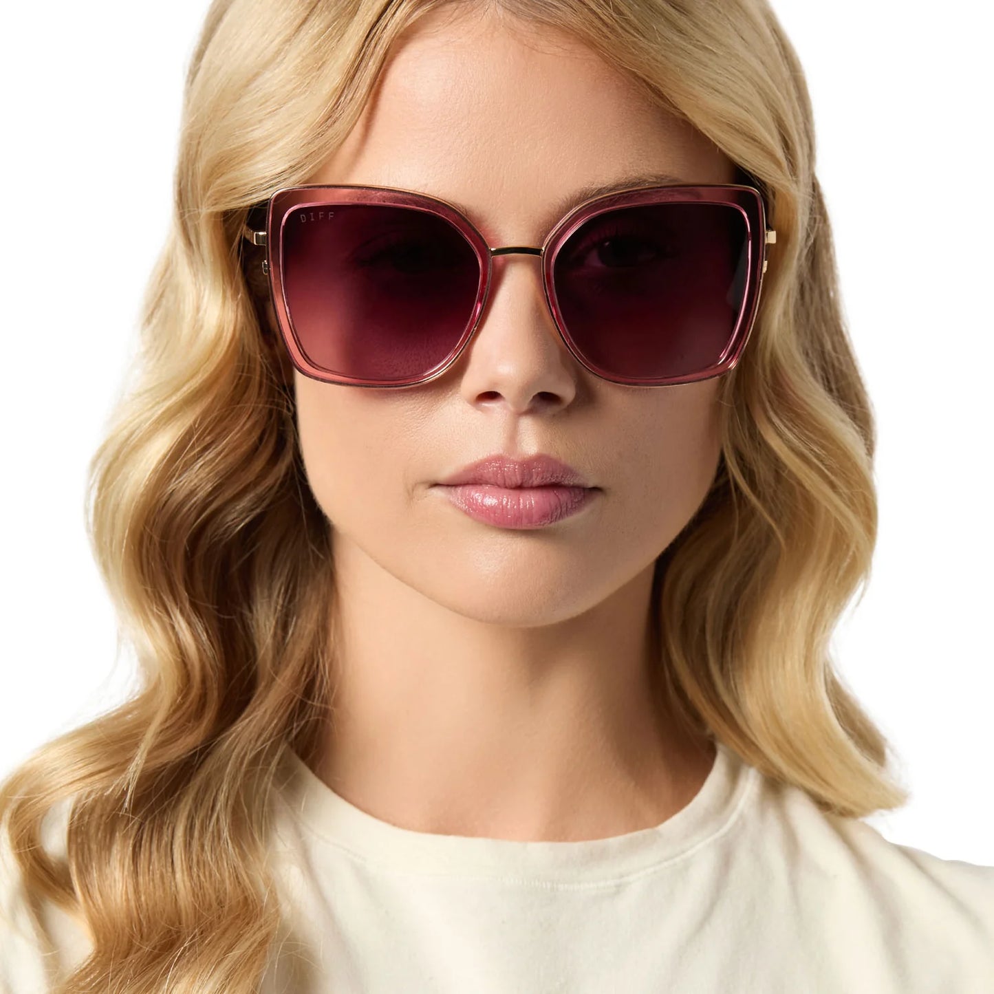 Clarisse Candy Pink Crystal + Wine Gradient Sunglasses